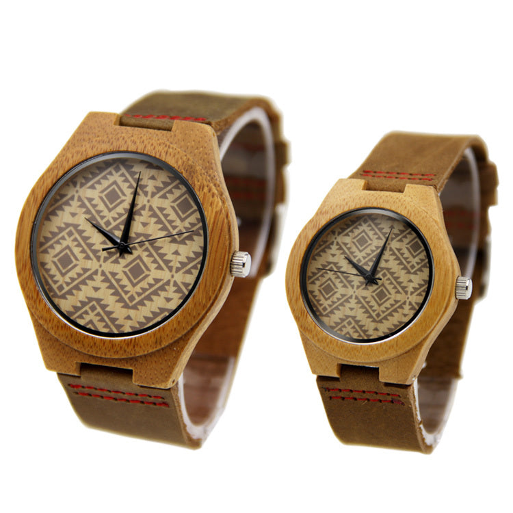 Reloj casual de negocios con correa de cuero de bambú