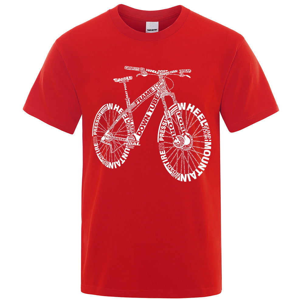 Polyester Round Neck Bicycle Pattern Casual Men's Short Sleeve
