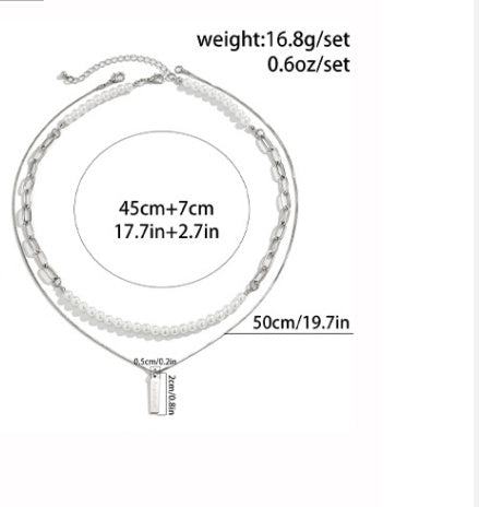 Collar de perlas con etiqueta de acero y titanio para hombre