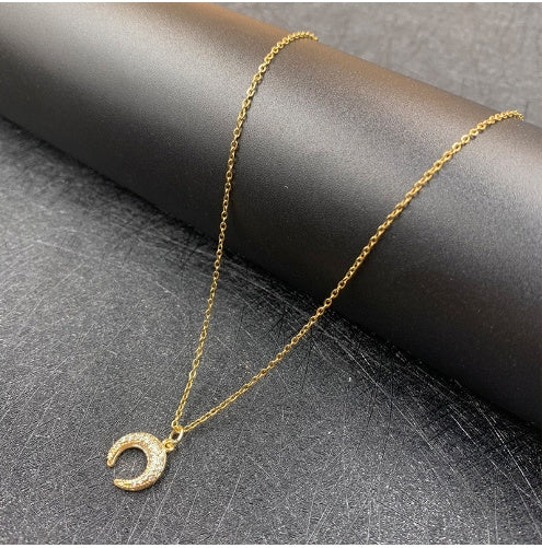 Collier de lune en Zircon plaqué cuivre, pendentif en or véritable avec Zirconium