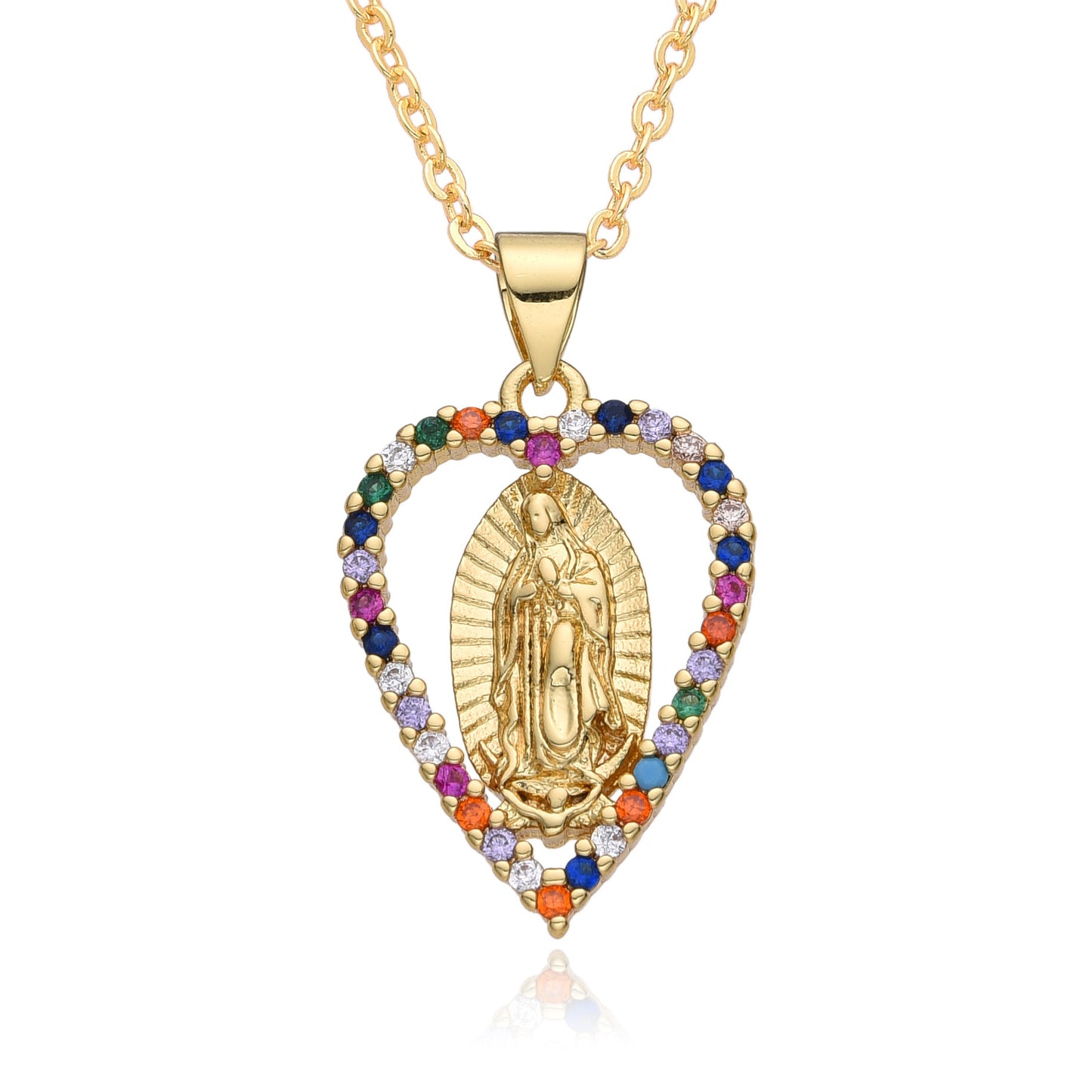 Collier rond en Zircon en forme de cœur, pendentif religieux de la vierge marie, bijoux exquis