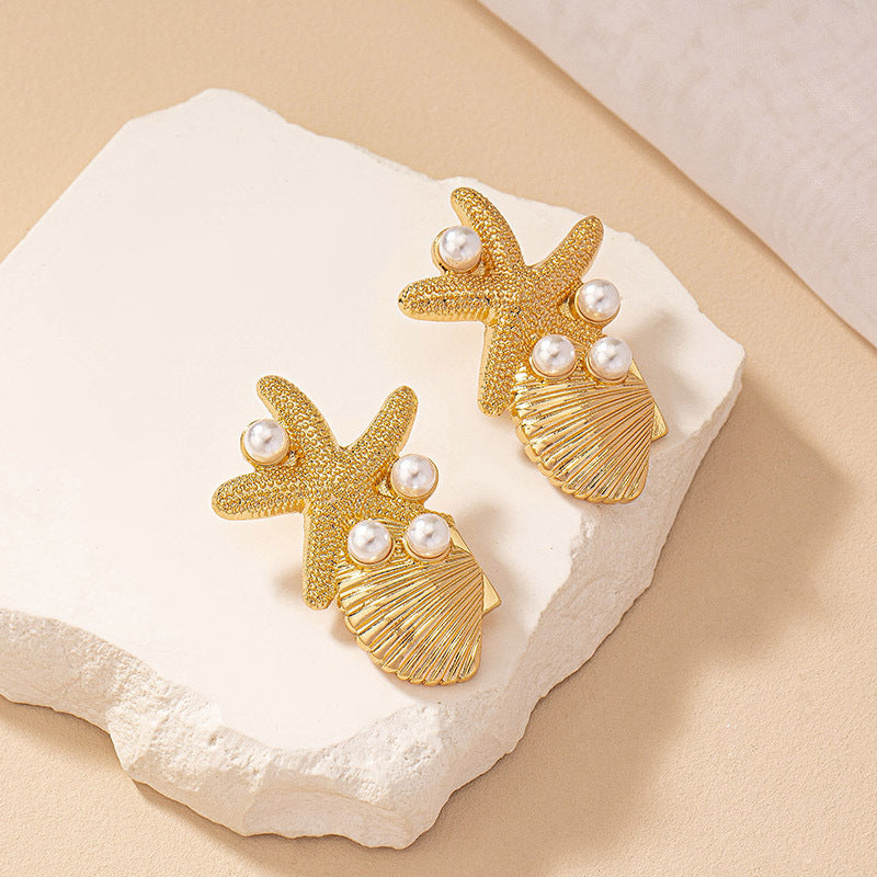 Boucles d'oreilles en forme d'étoile de mer, Style plage, clous d'oreilles en perles Vintage pour femmes