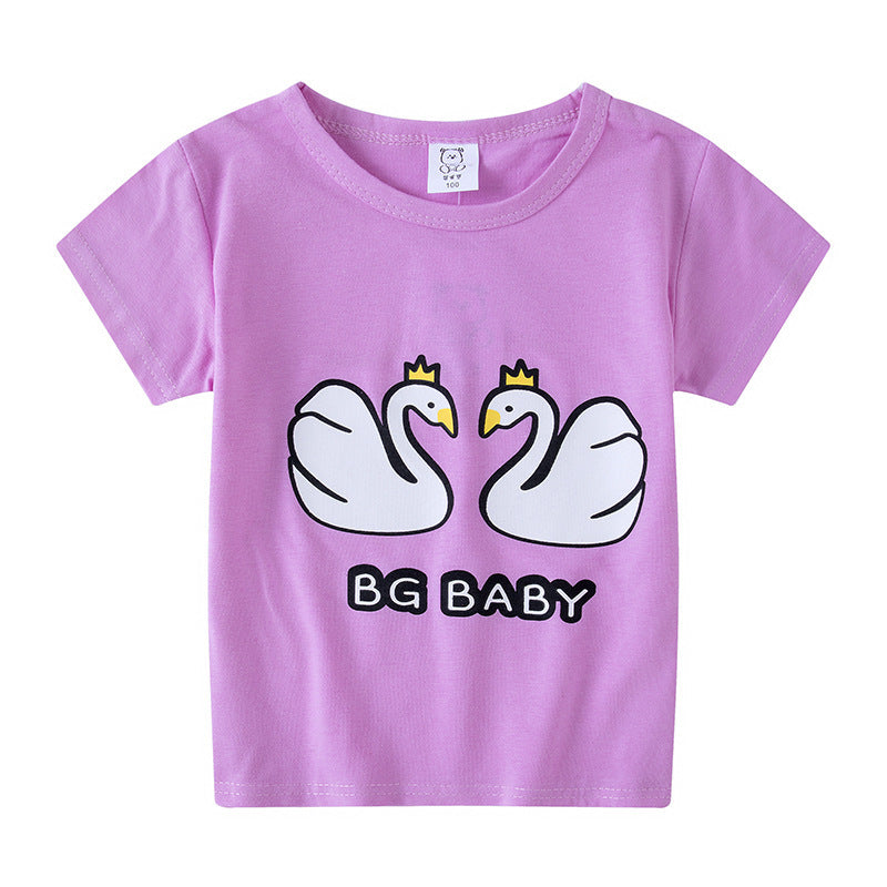 T-shirt à manches courtes pour enfants, garçons et filles, haut à manches mi-longues avec dessin animé
