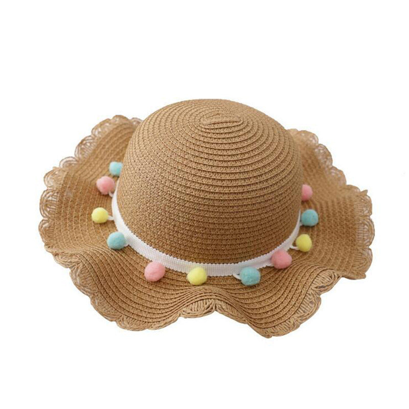 Ensemble de sac de chapeau de paille pour enfants de couleur unie petite boule