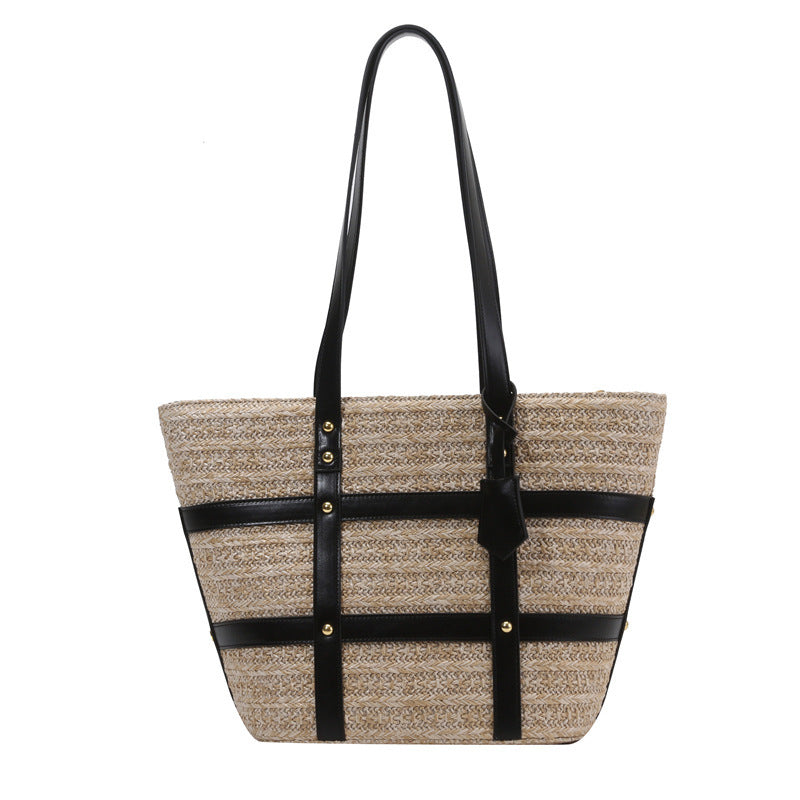 Sac tissé à bandoulière tendance de grande capacité pour femmes