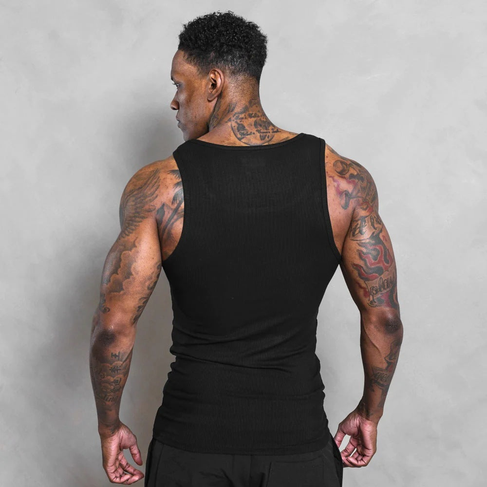 Men's Striped Thread American Stretch Tight Sports Vest