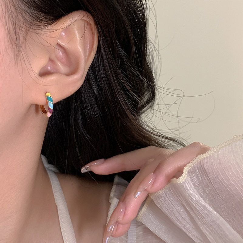 Colored Drip Glaze Enamel Round Ring Earrings