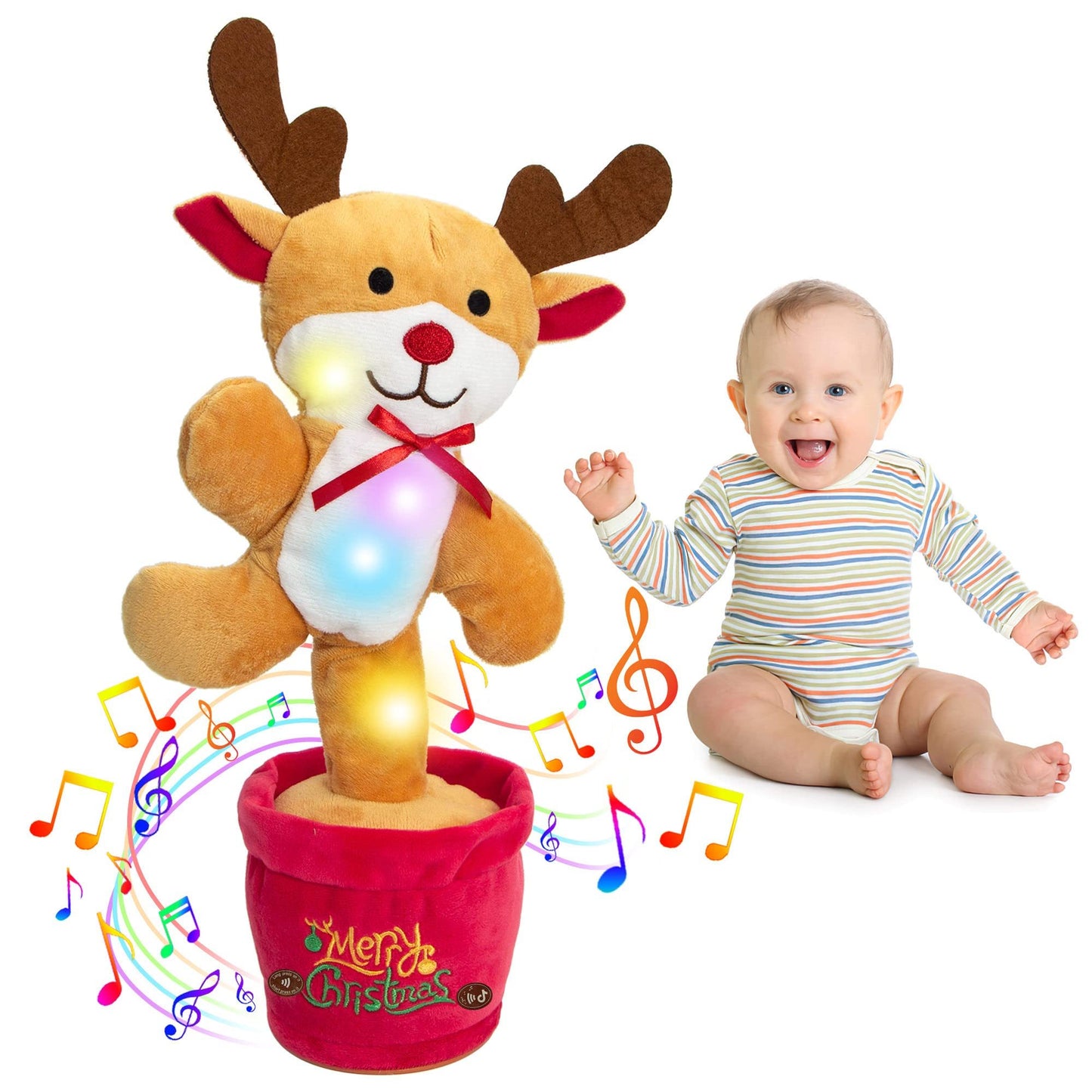 Jouets de noël dansants, arbre amusant, répétition parlant, jouets électroniques en peluche, peut chanter, enregistrement, éclaircir, éducation précoce, cadeau amusant de noël