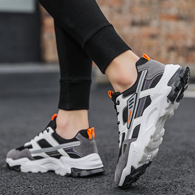 Baskets à lacets noires et blanches pour hommes, chaussures d'extérieur en maille respirantes, légères, de course, de sport