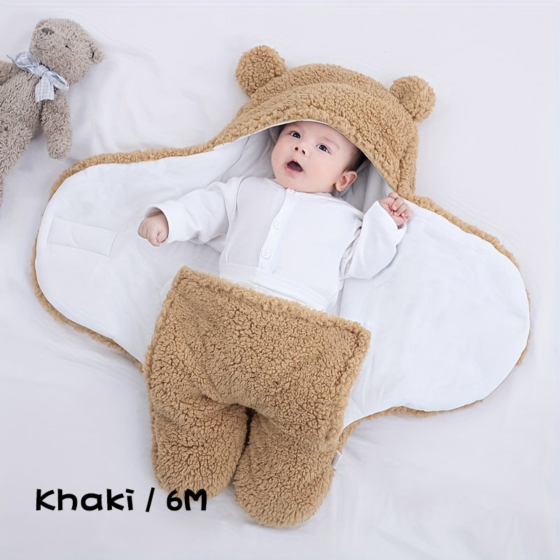 Sac de couchage d'hiver pour bébé, sac de couchage imprimé ours, adapté aux bébés âgés de 0 à 10 mois, tapis de sieste doux avec oreiller amovible
