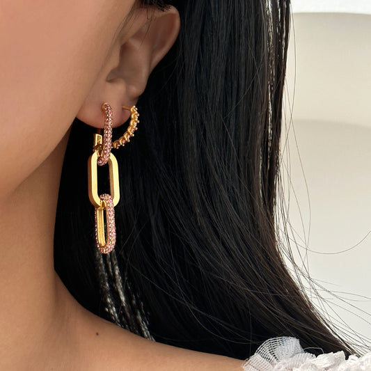 Retro Polished Rectangular Geometric Zircon Earrings