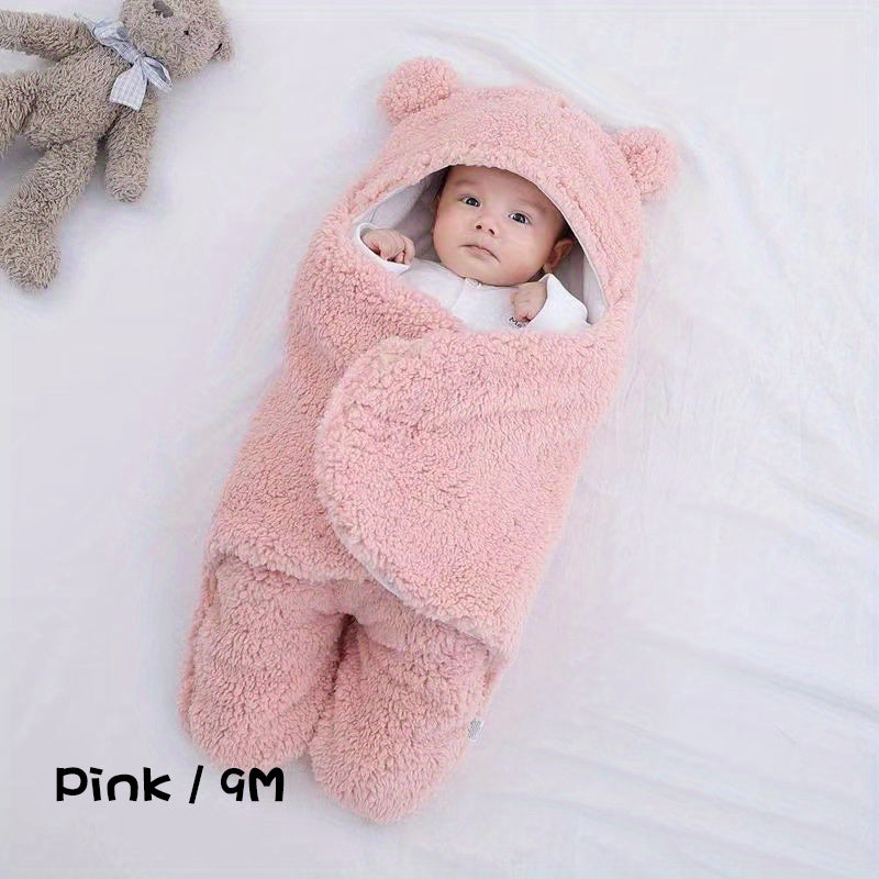 Sac de couchage d'hiver pour bébé, sac de couchage imprimé ours, adapté aux bébés âgés de 0 à 10 mois, tapis de sieste doux avec oreiller amovible