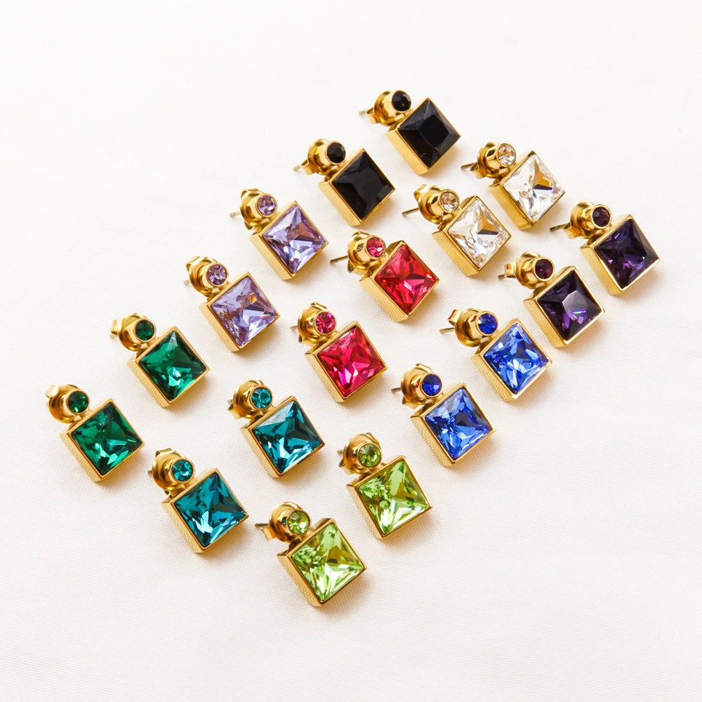 Elegant High Sense Inlaid Zircon Square Women's Ear Studs