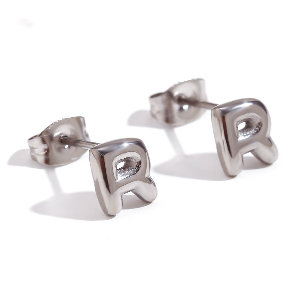 Titanium Steel Earrings 18K Gold Mini Alphabet Letter Earrings Women