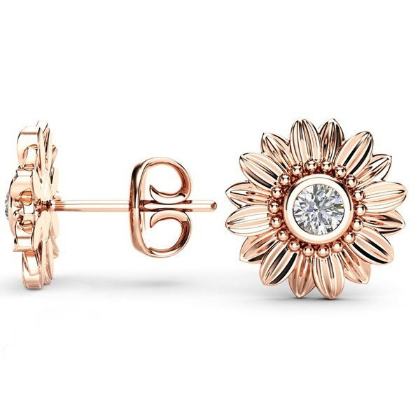 European And American Plated 18K Sunflower Earrings
