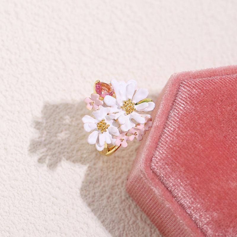 Anillo Flor Encaje Verbena Circonitas Oro