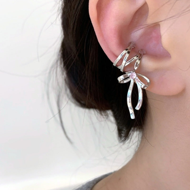 Clip d'oreille Style Ballet froid, boucles d'oreilles avec nœud en ruban, à la mode