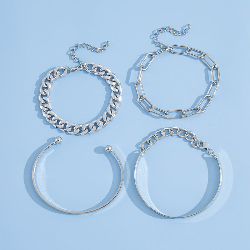 Punk Brace Pulsera de encaje Cadena Letras inglesas AMOR Pulsera Conjunto de cuatro piezas