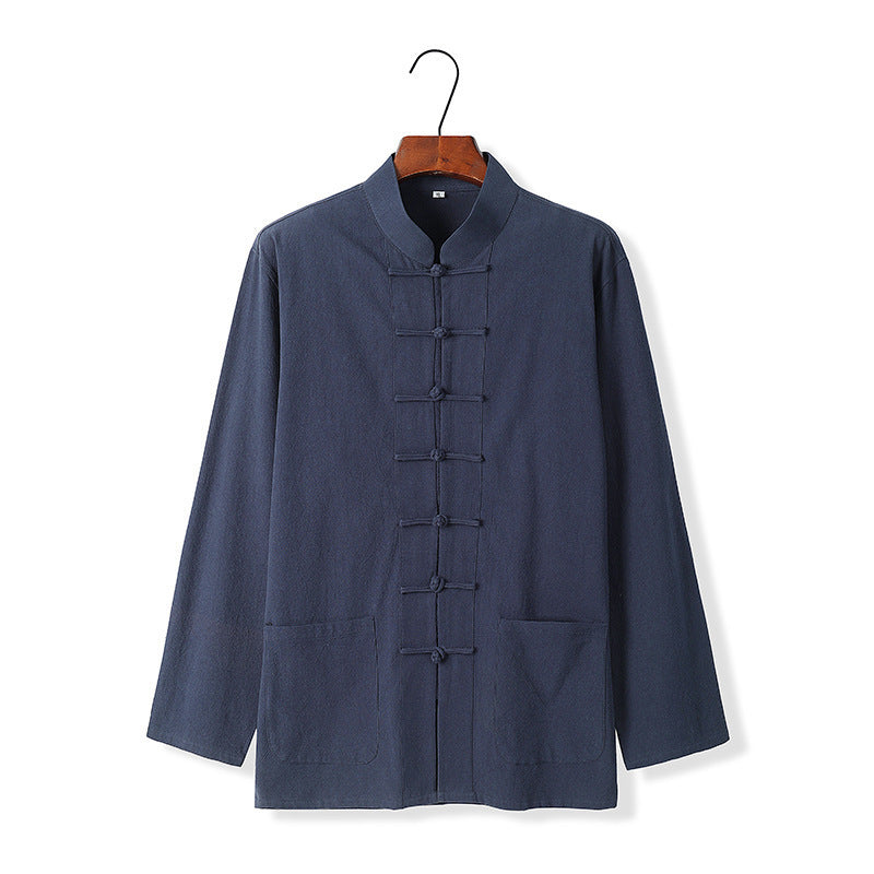 National Style Shirt Stand Collar Long-sleeved Chinese Knot Button High-grade
