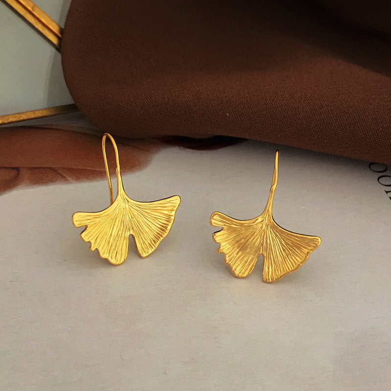 Boucles d'oreilles en forme de feuille de Ginkgo, plaqué cuivre, or, tempérament, Style national, tendance