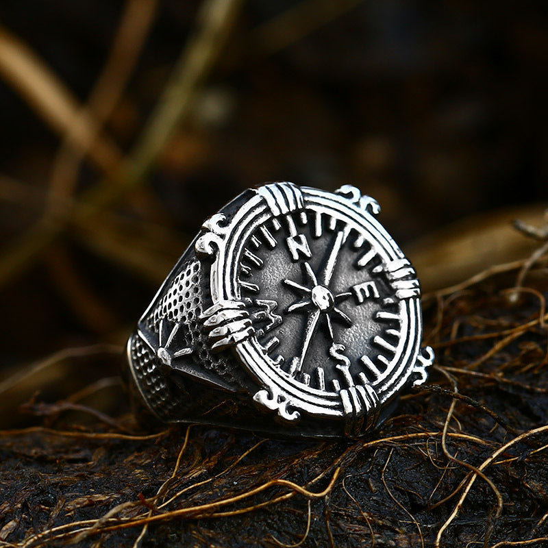 Bague d'ancrage de bateau pour hommes, boussole Vintage en acier titane