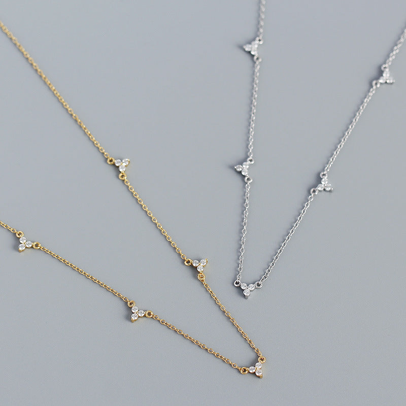 Collier géométrique en argent S925, européen et américain, micro-incrusté de trois zircons, Design