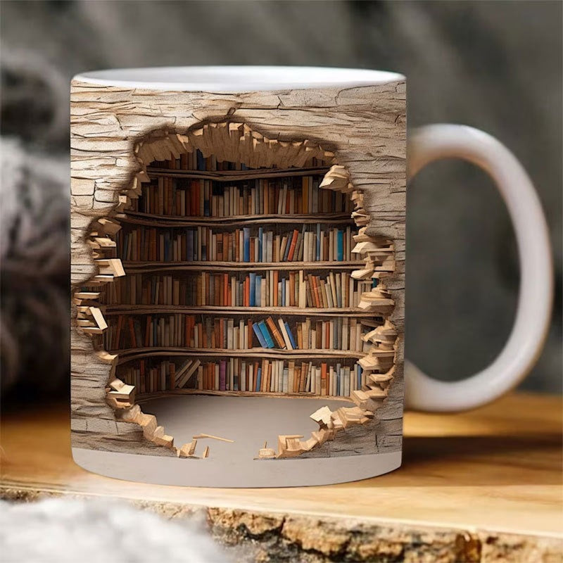 Taza de estantería 3D, taza de agua de cerámica creativa con asa, estante de biblioteca, taza de café para amantes de los libros, regalo de cumpleaños y Navidad