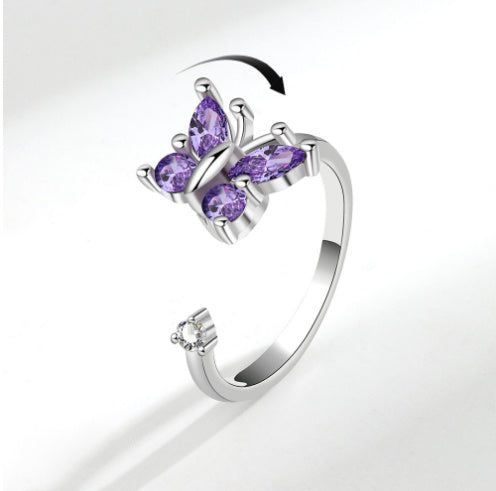 Anillo giratorio de mariposa de circón para mujer