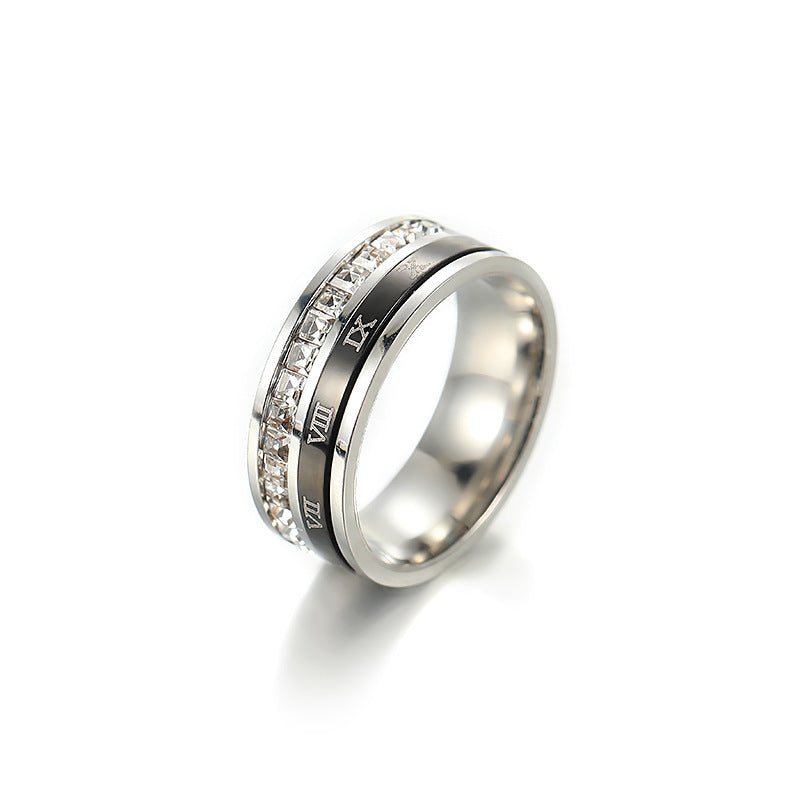 Bague étoilée avec diamants et chiffres romains rotatifs