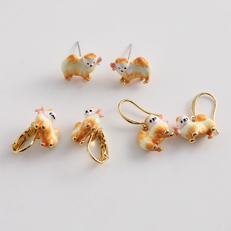 Boucles d'oreilles à tige en émail de Poméranie marron