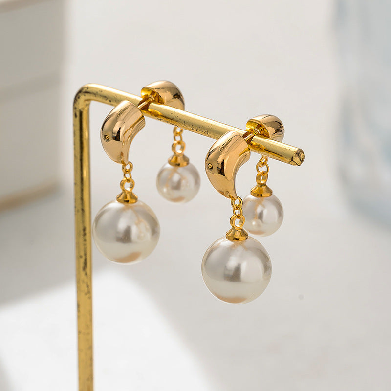 Boucles d'oreilles en perles pour femmes, rétro, faciles à assortir, simples et légères, de luxe