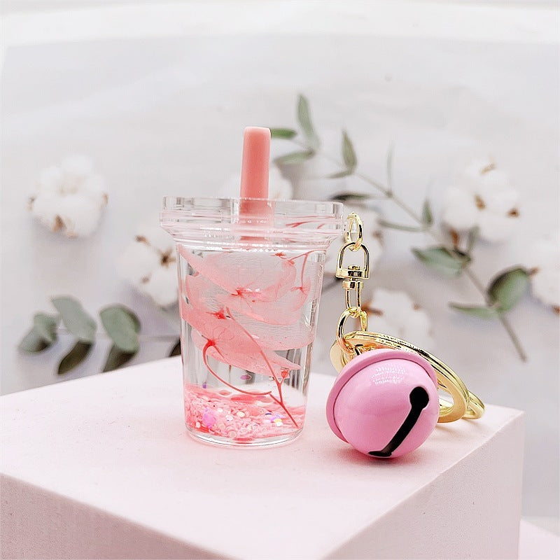 Porte-clés créatif en acrylique, huile de fleurs séchées, huile liquide préservée, sable mouvant, sac à main