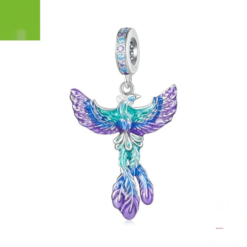 Dégradé goutte d'huile exquis Phoenix Bracelet à bricoler soi-même collier pendentif aile intelligente S925 argent perlé
