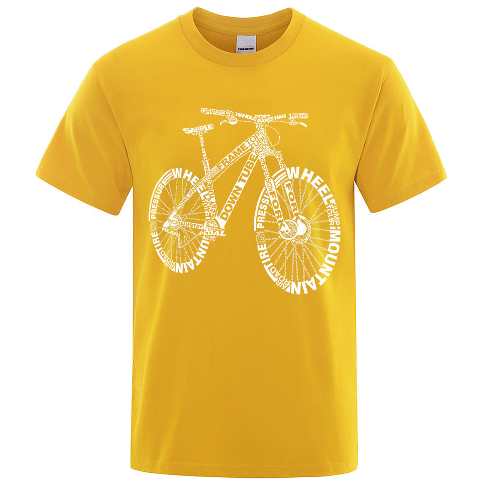 Polyester Round Neck Bicycle Pattern Casual Men's Short Sleeve