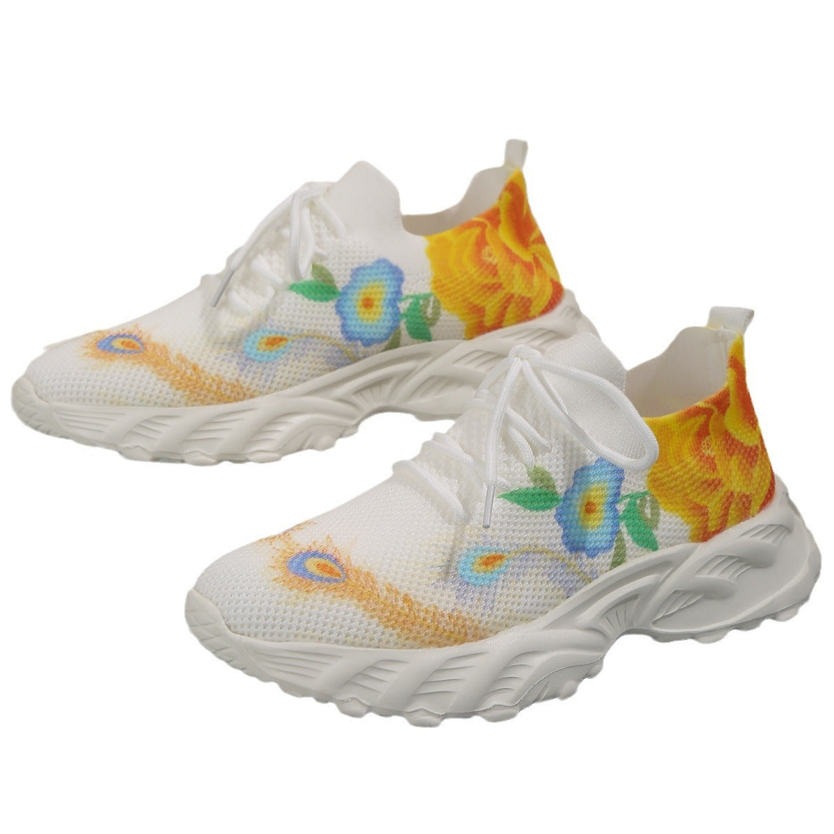 Zapatilla de deporte ligera con parte inferior suave y superficie transpirable tejida con flores informales
