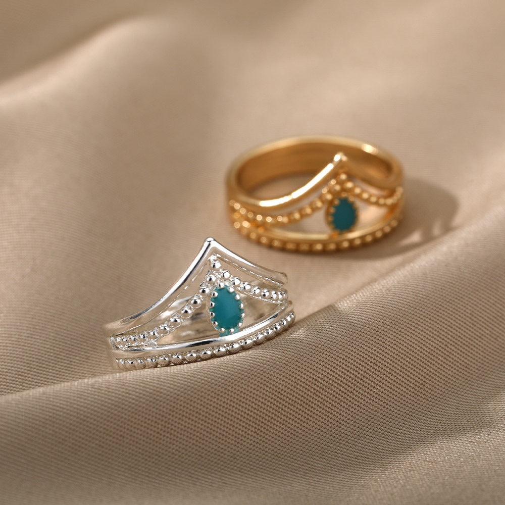 Crown Green Double Layer Hollow Ring