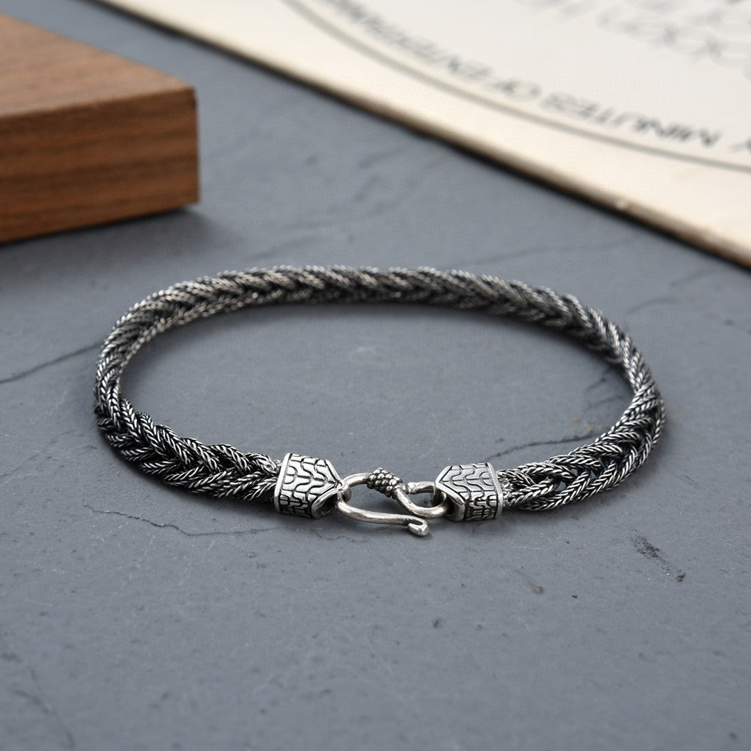 Nouveau Bracelet tissé à la main en argent 925 pour hommes