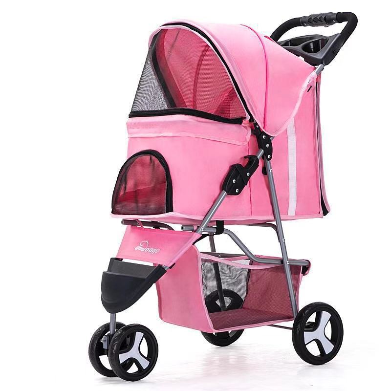 Carrito plegable ligero para mascotas, cochecito para perros y gatos, cochecito para mascotas de tres ruedas, suministros para cochecito para perros