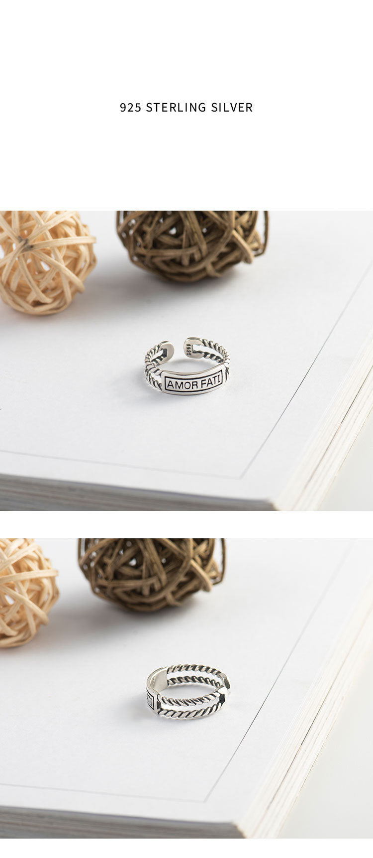 S925 Sterling Silver Retro Twist Destiny Love Ring
