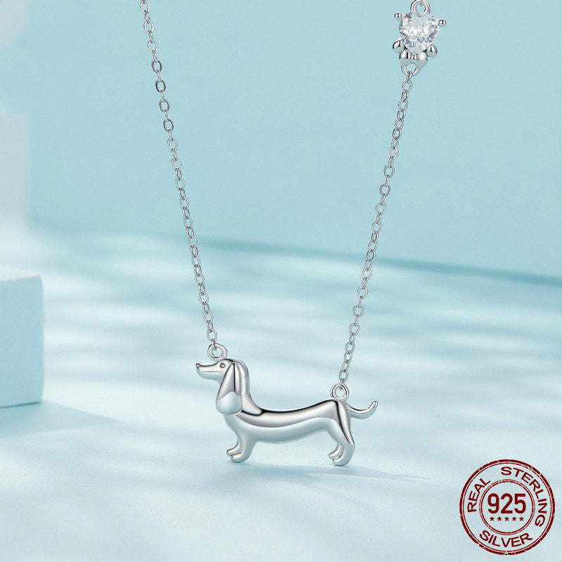 Collier en argent sterling S925 plaqué or blanc pour chien saucisse mignon