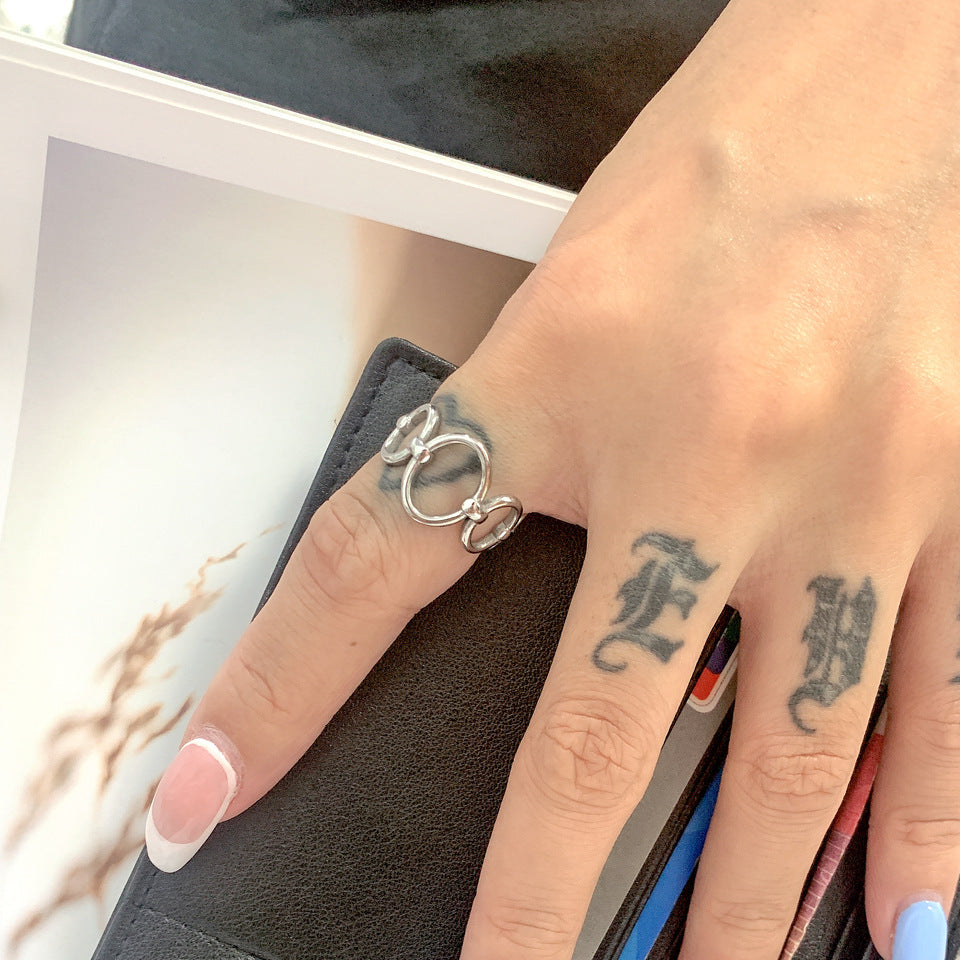 Minimal Art Acier inoxydable Géométrique Ellipse Épissage Index Titane Acier Plaqué Or 18K Bague