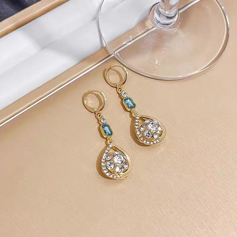 Boucles d'oreilles goutte d'eau en diamant, boule de strass Double face française, boucles d'oreilles stéréo, Clip d'oreille
