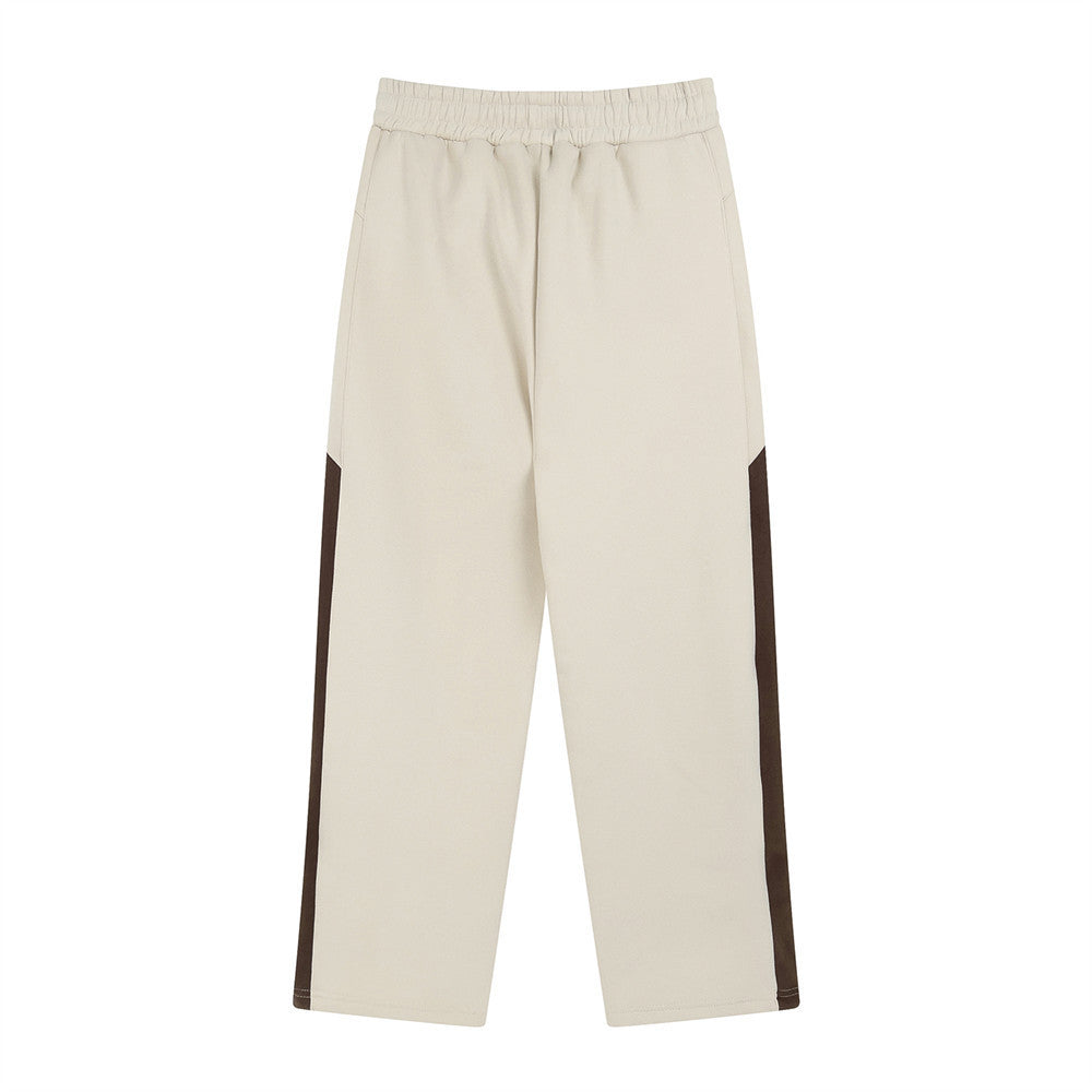 Men's Side Ribbon Matching Striped Loose Straight Pants