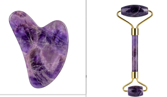Juego de rodillos de amatista Masajeador Gua Sha en forma de corazón