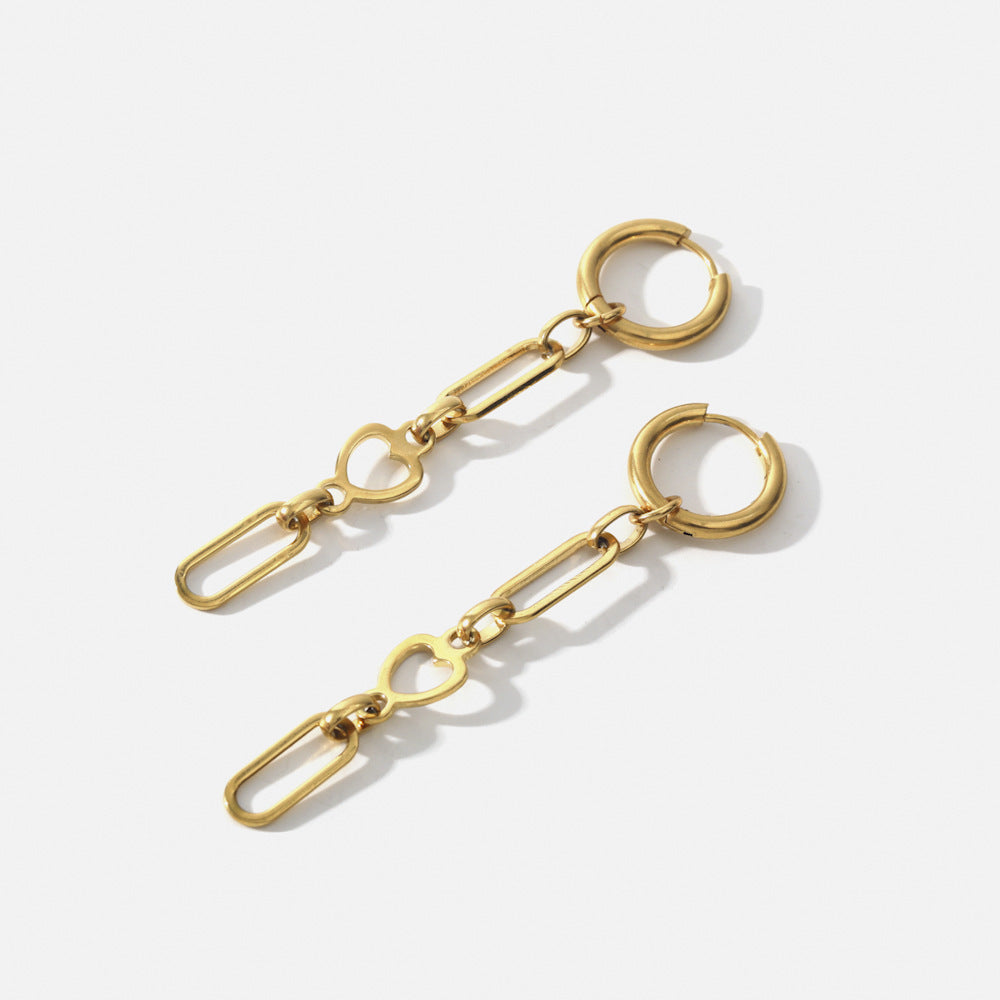 Boucles d'oreilles creuses en forme de cœur en acier inoxydable 18 carats, plaqué or véritable