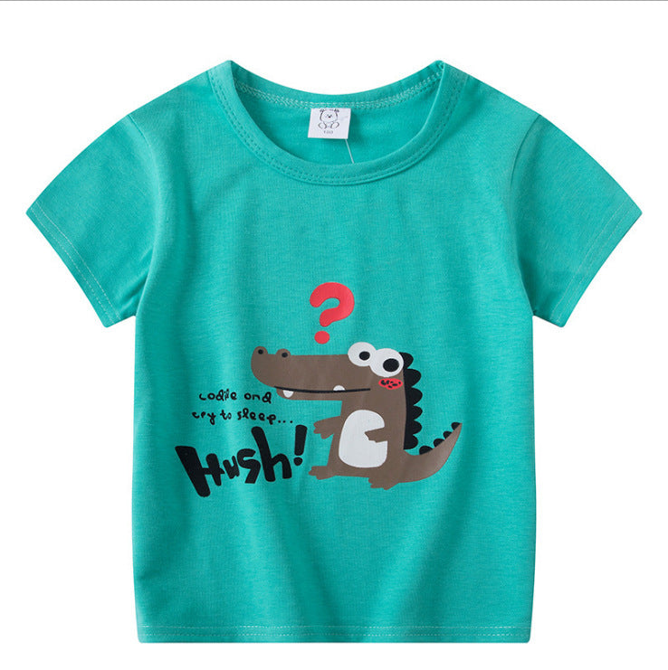 T-shirt à manches courtes pour enfants, garçons et filles, haut à manches mi-longues avec dessin animé