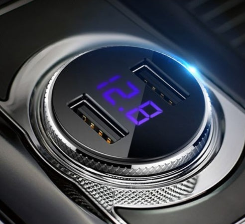 Chargeur de voiture double USB en métal Compatible ROCK 5V 3,4a, affichage numérique, charge rapide, surveillance de la tension