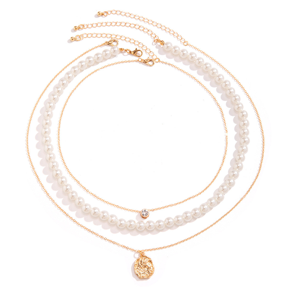 Men's Stereo Rhinestone Pearl Necklace Three-piece Set Light Luxury All-match Niche Design Accessories