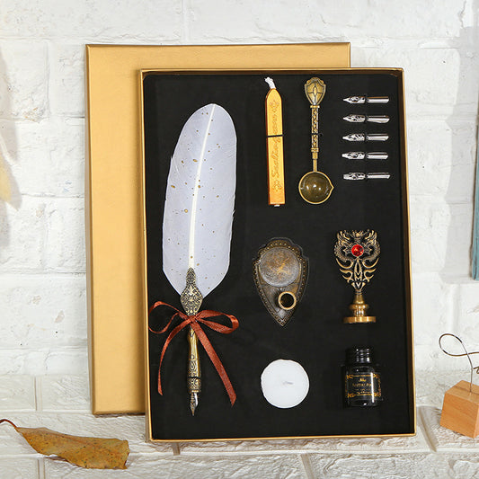 European style retro sprinkled gold feather pen