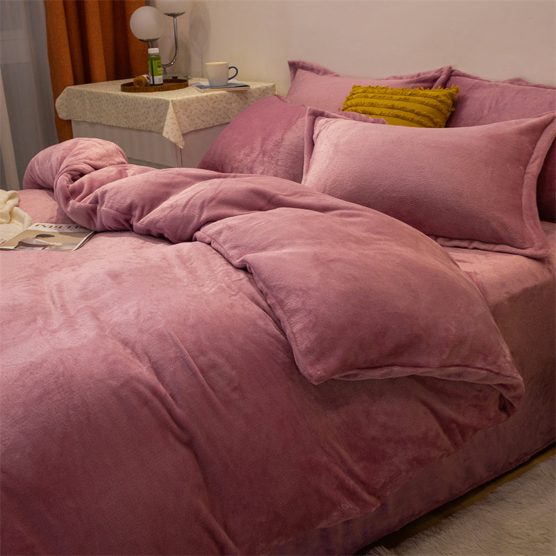 Housse de couette quatre pièces en peluche polaire double face jaune chaud